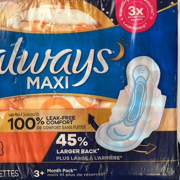 Always Maxi Pads Size 4 Overnight 33 Pads Flexi-Wings - Picture 3 of 7